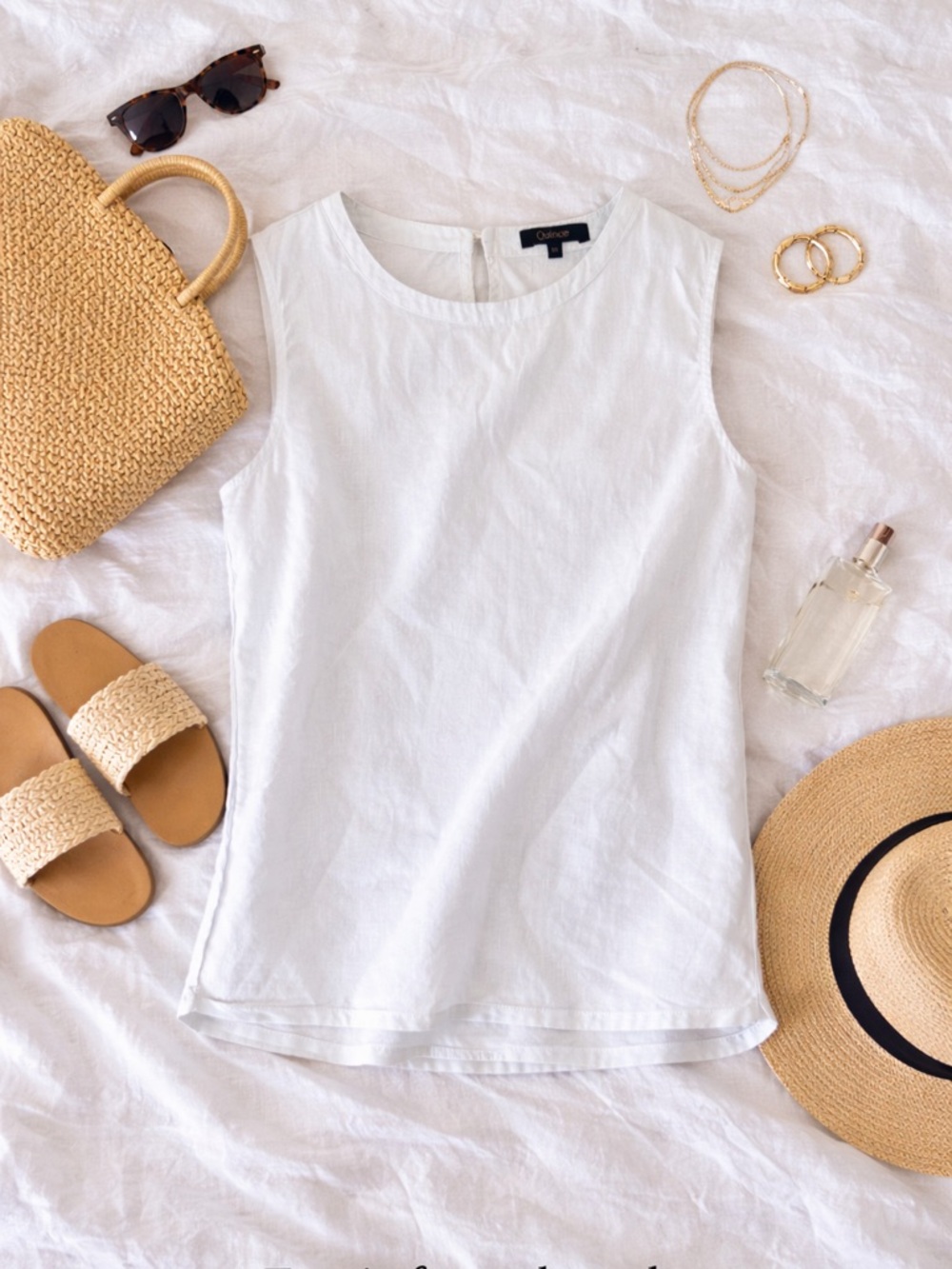 Quince White 100% Linen Sleeveless Tank Top Medium Minimalist Coastal Luxury